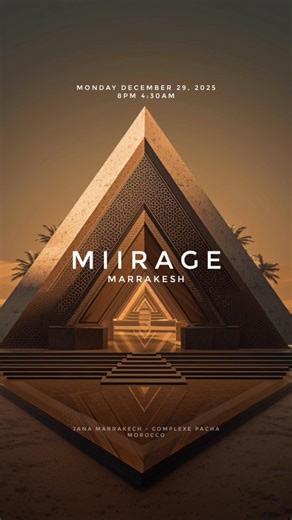 MIIRAGE on Instagram: "29.12🔺️An immersive experience in the heart of Marrakech 🇲🇦 @miirage_ofc x @janamarrakech 🎶 @allon.music @moun_ofc @nivyefet.ofc @osens.music 🔇VOID sound system 🍴Reservation Dinner : janamarrakech.com 🔺️Reservation Experience : Ticket.ma (link in bio) 🍾Vip & backstage Table Bookings : 📞WA +212 693 767867 Free entry before 11 PM #marrakech #miirage #maroc"