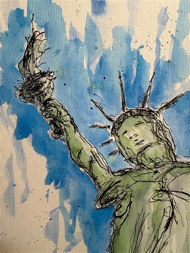 Dessin original « Statue de la Liberté… » peint à la main - Etsy France