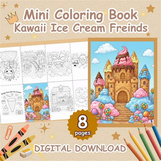 Mini Ice Cream Coloring Book | Dessert Castle Pages for Kids PDF - Etsy