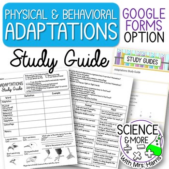 Adaptations Study Guide Review (Print & Digital)