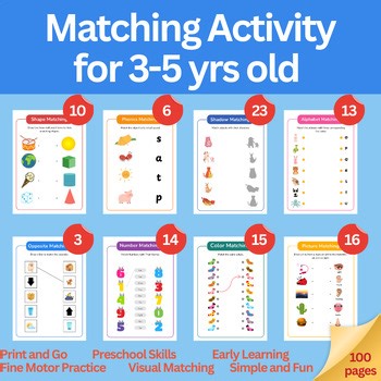 Matching Activity for 3-5 years old (100 pages) Print and Go