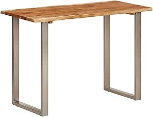 vidaXL Dining Table - Sturdy Industrial Design with Silver Iron Legs | Rich Brown Acacia Solid Wood Construction | 43.3"x19.7"x29.9" Size | Ideal for Dining Room and Kitchen
