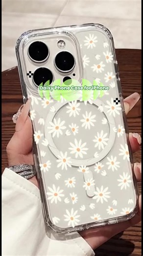 A stylish and durable hard shell phone case with a fresh hand-drawn daisy design, equipped with a magnetic ring, supports wireless charging, suitable for various iPhone models including 17, 16, 15, 14, 13, 12, 11, X, XS, XR, Mini, Plus, Pro
