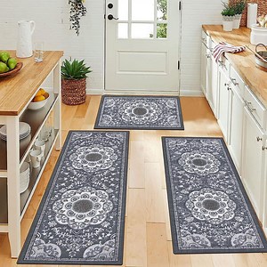 Findosom 3pcs Boho Kitchen Rug Sets Bohemian Kitchen Rugs and Mats Non Skid Kitchen Mats for Floor Washable Kitchen Floor Mat Runner Rugs for Hallway Kitchen Decor 20"x32" 20"x48" 20"x59" Dark Gray