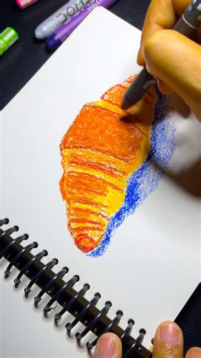 Oil pastel croissant looks good enough to eat | easy art for beginners