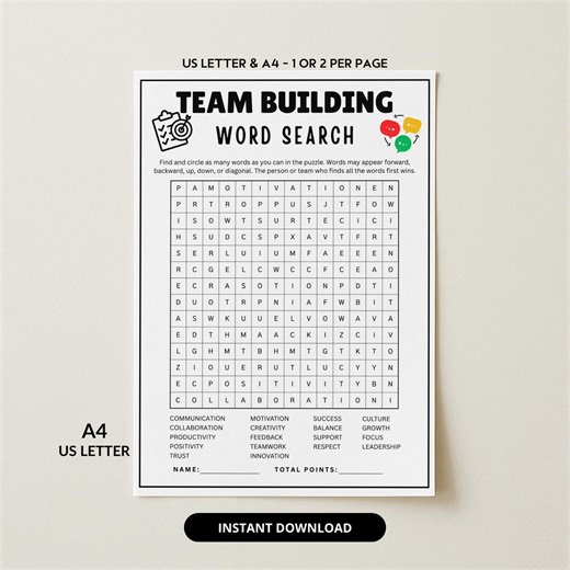 Team Building Word Search Game Office Icebreaker Printable Fun Workplace Puzzle Team Bonding Activity Staff Meeting Word Find Puzzle Game - Etsy UK