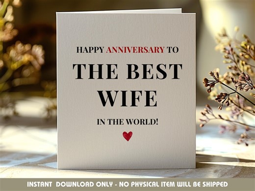 Romantic Anniversary Card for Wife – Printable Card, the Best Wife in the World Anniversary Card - Etsy