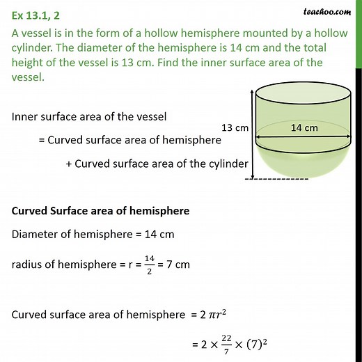 Ex 12.1, 2 - A vessel is in form of a hollow hemisphere mounted