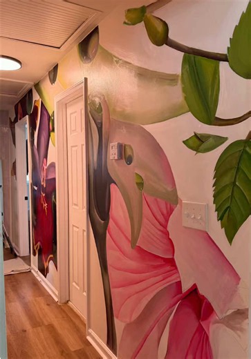 I hired an Emmy Nominated Artist (my sister) to paint a Pl(art) Mural in my Hallway! 🪴🌸🎨🖌️🖼️ #plantmom #plantlover #plart @Najai