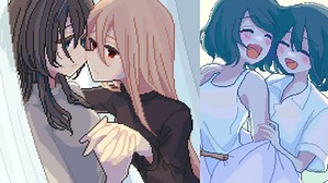 像素画'百合少女之间的亲密与日常-Pixel art｜搬运