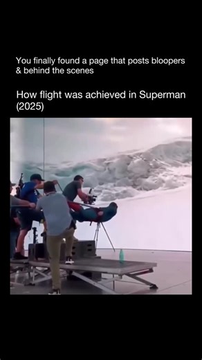 Bloopers & Behind The Scenes on Instagram: "Superman’s flying scenes were created using a mix of practical rigs and immersive visuals to make the flight feel more physical and believable. At Trilith Studios the team used rotating rigs to spin the actor and mimic motion, while massive LED volume walls displayed real footage shot in snowy Svalbard to ground the scenes in natural environments. Wide-angle lenses helped add scale and movement to the sequences, and the director later explained that so