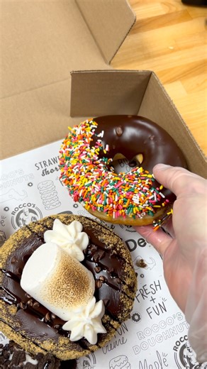 3.2K views · 547 reactions | This isn’t just any normal box of doughnuts. It’s a box Rocco’s doughnuts, HUGE & handcrafted fresh daily 殺 #donut #doughnut #smores #breakfast #coffee #icedcoffee #itswhatsforbreakfast #bakery #donutshop #coffeelover | Rocco's Doughnut Company | Facebook