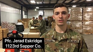 Pfc. Jerad Eskridge, along with other members of the 149th Maneuver Enhancement Brigade, are proud to help Feeding America - Kentucky’s Heartland in Elizabethtown, KY, package and prepare food for distribution around the Commonwealth amid the COVID-19 pandemic. #TeamKentucky #TogetherKY | Kentucky National Guard