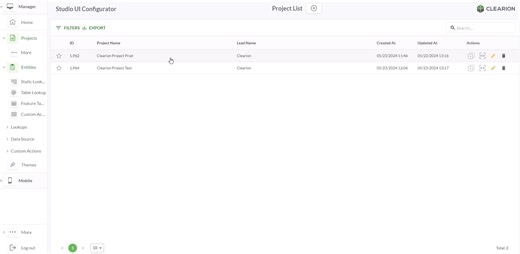 Project List page - merge project - configuration is combined