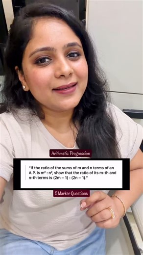 📘 About this Question: • Based on the relation between sum of n terms (Sₙ) and nᵗʰ term (aₙ) in an A.P. • Seen in CBSE 2016 Sample Paper & CBSE 2017 Delhi Paper — a frequently repeated concept. • A must-know “prove that” type for Class 10 boards. 💡 Exam Tip: Always start by writing the formula for Sₙ = (n/2)[2a (n−1)d], then simplify the ratio — that’s the secret to full marks! ✅ #ArithmeticProgression #CBSEMaths #Class10Maths #BoardExamPrep #MathsTrick #LearnWithTanvi #MathConcepts #CBSE2026 