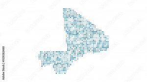 Mali dotted digital map. Map of Mali with pulsating colored circles. Shape of the country filled with blue disks. Trendy video.