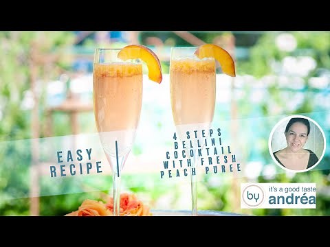 4 easy steps Bellini Cocktail with Peach Puree
