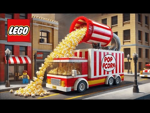 LEGO Popcorn Car with a Butter Sprayer vs Sliding Delivery!