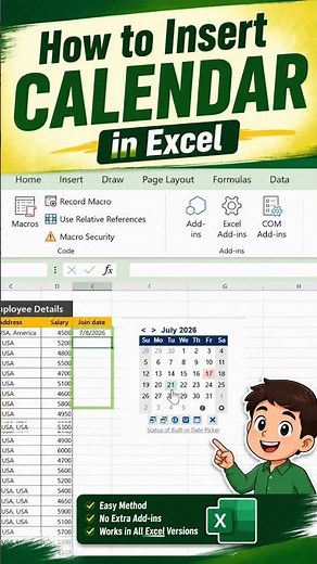 How to Insert a Calendar (Date Picker) in Excel. #excel #shorts #calander #datepicker