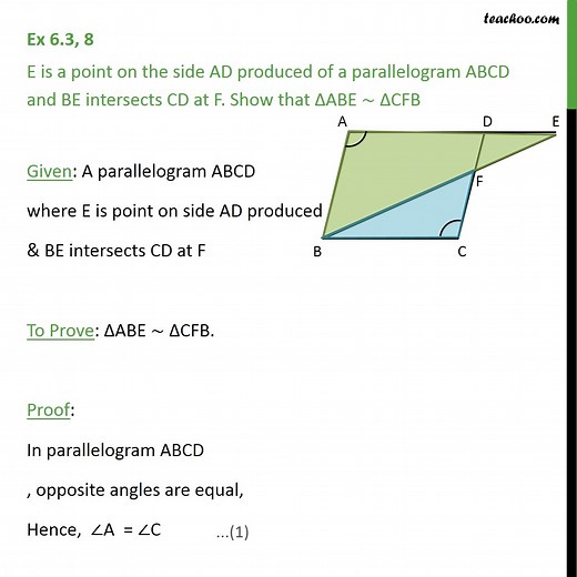 Ex 6.3, 8 - E is a point on side AD produced of ABCD - Ex 6.3