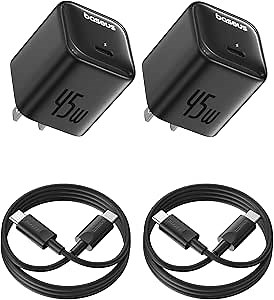 Baseus 45W USB C Charger Block, 2 Pack PPS Fast Charger Type C with USB-C Cable for iPhone 17/16/15 Series, iPad, Galaxy S24 Ultra and More Series