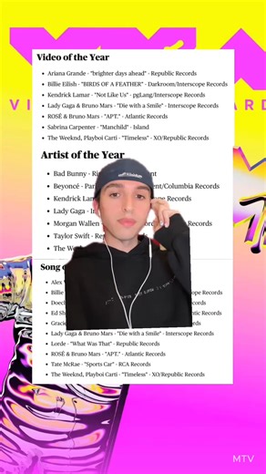 The 2025 VMAs are TONIGHT! Top three categories include major artists like Ariana Grande, Lady Gaga, and Kendrick Lamar! 🏆 Break down the top picks with me from Artist of the Year, Video of the Year, and Song of the Year 👀 | TMZ
