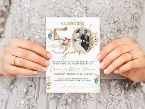 Gold Floral 50th Wedding Anniversary Invitation Template, Golden Anniversary Photo Invitation Template, Editable Template, With Photo, 50THA - Etsy Australia