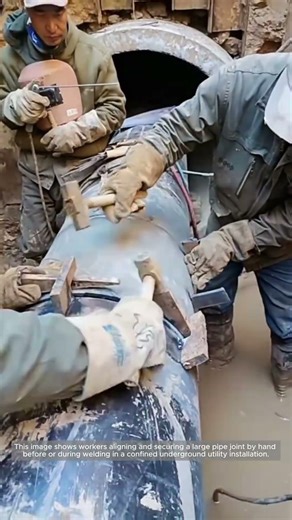 Hand Aligning a Large Pipe Joint for Welding