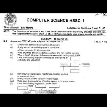 11th Class Computer Science 5 Years Past Papers Federal Board