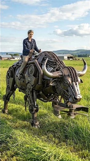 Metal Buffalo Machine Harvesting Grass | Creative Farming Machine