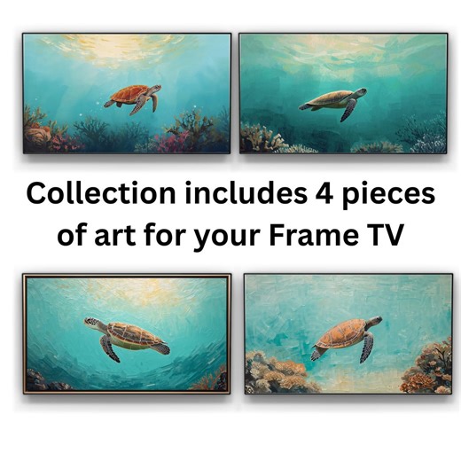Sea Turtle Frame TV Art Coastal Ocean Painting Underwater Wall Art 4K Digital Download