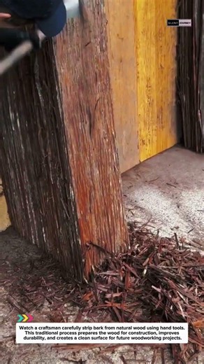 Traditional Wood Bark Stripping Process | Amazing Handmade Carpentry Skills