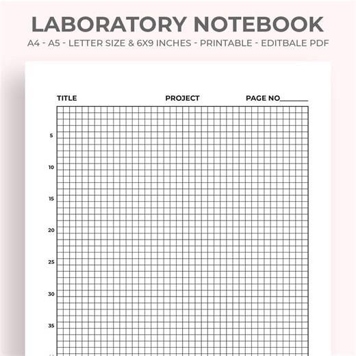 Science Lab Notebook Printable | Graph Paper Journal (PDF Download A4/letter/6x9/a5 Sizes) - Etsy