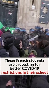 French riot police pepper-sprayed high school students in Paris after they blockaded themselves in their school to demand stricter COVID-19 measures. | SBS News