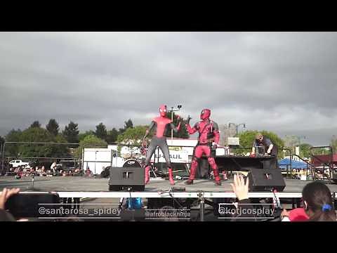 Deadpool and Spider-Man dance on stage at The Roseland Festival!!