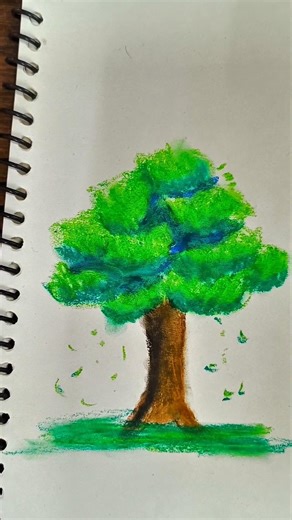 simple oil pastel tree drawing😀 #drawing #oilpastel