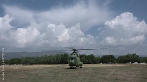 The IAR 330 Puma SOCAT helicopter take off at the air show at the Stanesti aerodrome, Gorj, Romania