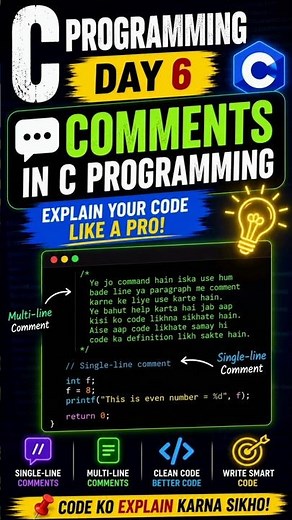 💬 Comments in C Programming | Day 6 | Explain Your Code Like a Pro!#coding