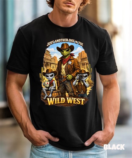 Alien Cowboy Shirt: Sci-Fi Western Graphic Tee, Reptilian Sheriff Design
