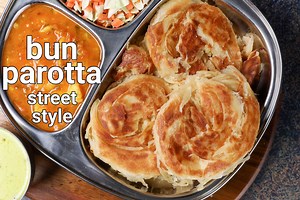 bun parotta recipe | madurai bun paratha recipe | street food bun parata