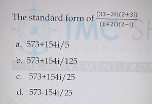 The standard form of \frac { ( 33 - 2 i ) ( 2   3 i ) } { ( 1  ... | Filo