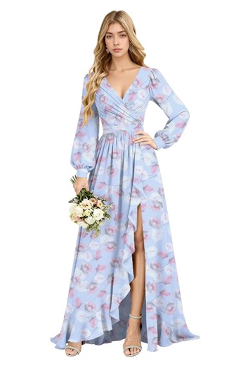 Petal Cascade Ruffle-Slit Maxi Dress