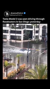 1.6K views · 32 reactions | Tesla Model 3 was seen navigating through San Diego's floodwaters, showcasing its ability to cope with challenging situations such as this one. The Tesla Model 3's performance in these challenging conditions can largely be credited to its electric design, which includes components like batteries and motors that are protected against water. IG : @dreamsofrich.in 1/24/24 | Tesla Club-SoCal | Facebook