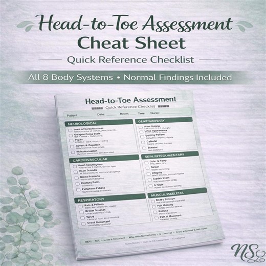 Head to Toe Assessment Cheat Sheet | Nursing Student | Clinical Reference | Body Systems Checklist | H2T Nursing Template | Fillable PDF - Etsy