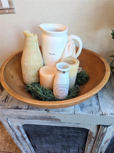 Mid- Late 1900's Wooden Dough Bowl | Antique Farmhouse Kitchen Decor - Etsy