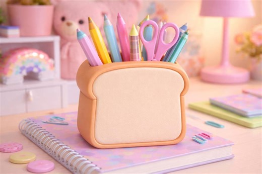 Toast Pen Holder STL | Bread Pencil Holder | Cute Desk Organizer | 3D Printable Office Storage | Kitchen Decor Style - Etsy