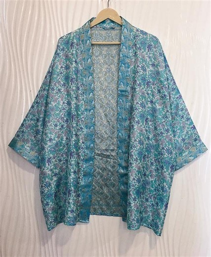 Pure Silk Sari Kimono Jacket / Lightweight Duster Resort Wear KMS3822 - Etsy