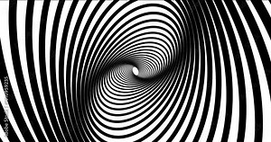 Moving hypnotic spiral. Psychedelic animated spiral and slow rotation. Black and white background with hypnotic expanding collapsing spiral. Seamless loop.