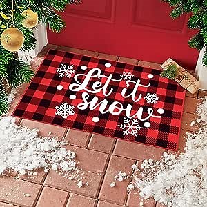 Creative Christmas Door Mat Outdoor Let It Snow Decorative Christmas Welcome Doormat, Non Slip Indoor & Outdoor Christmas Front Door Mat for Bathroom Kitchen Hearth Entrance Garden | Rolled Packing