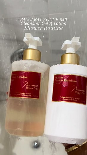 MFK Baccarat Rouge 540 cleansing gel hand and body wash & body lotion Review luxury review and shower routine back in stock available in my b i o 🤍 Maison Francis Kurkdjian Baccarat Rouge 540 hand and body cleansing gel -105 Baccary rouge 540 body lotion 85 #baccaratrouge540review #showertok #luxurybeautyproducts #affordableluxury #littleluxuries